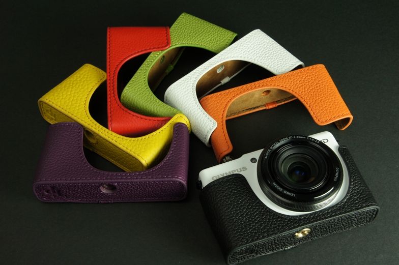 Handmade Real Leather Half Camera Case Camera bag for Olympus XZ1